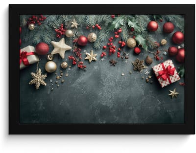 Poster in lijst - Fotolijst 30x20 cm - Posters - Kerstomlijsting - Hulst - Kleurrijk - Posterlijst zwart - Decoratie - Wanddecoratie woonkamer - Muurdecoratie slaapkamer - Kerstversiering - Kerstdecoratie voor binnen - Kerstmis