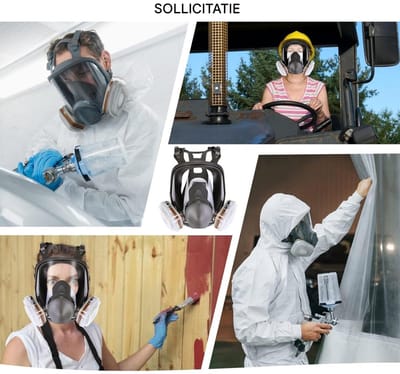 16 in 1 6800 Herbruikbaar gasmasker - Inclusief 1 volgelaatsmasker + 2 filterpatronen + 2 filterdoppen + 10 filterpads + 1 opbergtas - geschikt voor verf, lak, timmerwerk