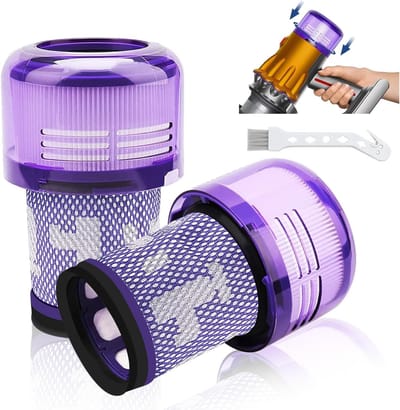 2-pack V12-filters - vervangingsfilters voor Dyson V12 Detect Slim Absolute Extra/Total Clean/Fluffy stofzuigers - SV34 - SV35 stofzuigers - wasbaar HEPA-filter met 1 borstel - onderdeelnummer 971517-01