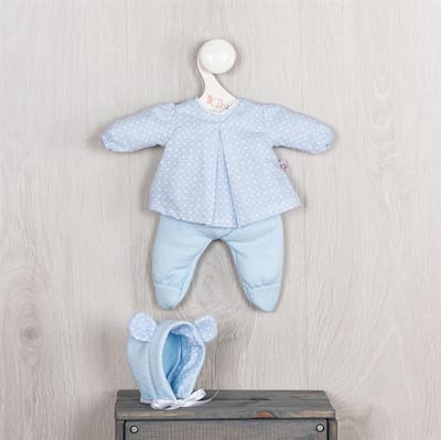 Asi poppenkleding broek, jasje en muts babyblauw - poppenoutfit.