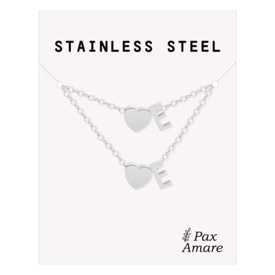 Initiaal Ketting & Armband set met Letter E Zilverkleurig - Stainless Steel - Met letter & Hartje! - Naam Ketting Cadeau - Sieraden Set op Kaartje - Pax Amare