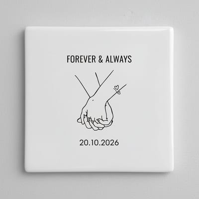 Forever & Always Handen Lijntekening Decoratieve Tegel – Gepersonaliseerde Liefde Datum Wanddecoratie – 15 x 15 cm