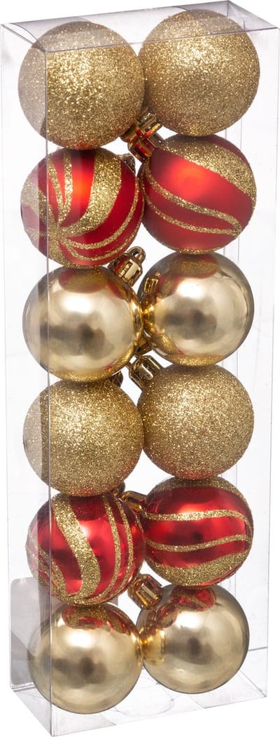 Atmosphera Kerstballen - 12st - kunststof - goud-rood - 4cm