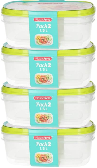 Plasticforte Vershoudbakjes - 8x stuks - 1.5 liter - herbruikbaar - transparant/lime - kunststof - magnetron - vriezer