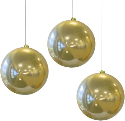 Decoris Kerstbal - 3x - licht parel/champagne - groot - 20 cm - kunststof - glans - kerstversiering