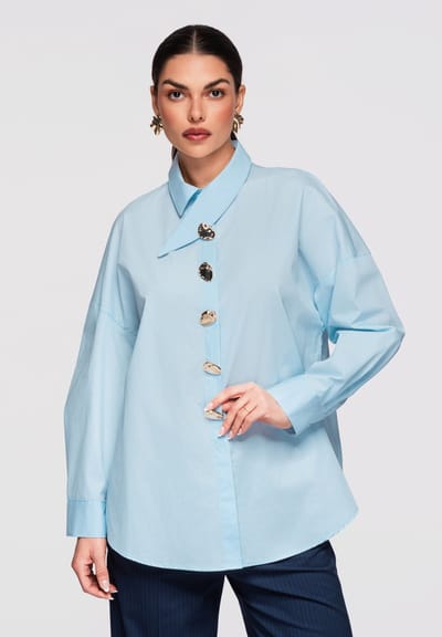 OMBRE Overhemd - Loose Fit - Katoen - Lange Mouw Blauw M
