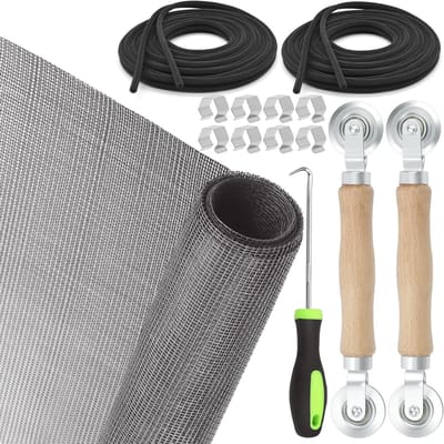 Complete 14-delige set voor het repareren en vervangen van raamafscherm, inclusief glasvezel raamdoek, spline, roller en clips voor optimale raamfunctionaliteit
