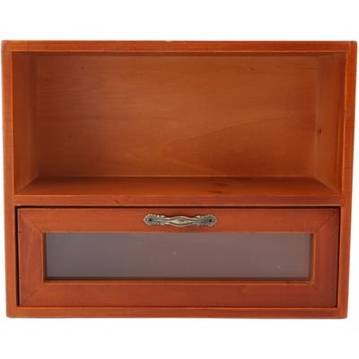 Vintage Tafelblad Organizer Massief Hout Desktop Display Kast Opbergdoos met Transparante Lade voor brown