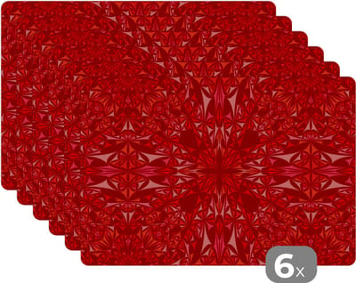 Placemat - Placemats kunststof - Kristal - Rood - Caleidoscoop - Design - Patronen - 45x30 cm - 6 stuks - Hittebestendig - Anti-Slip - Onderlegger - Afneembaar