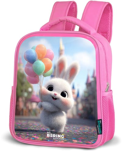 NoBoringSuitcases.com® - Rugzak roze - Schooltas meisjes - Konijn - Ballonnen - Kinder rugtas meisje - Boekentas kind - Kinderrugzak voor school - Schoolrugzak