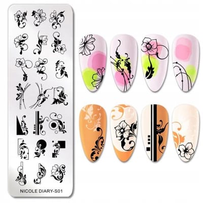 Frezarkowo NicoleDiary S01 - Nagel Stempelplaat - Kwiatki, Ornament