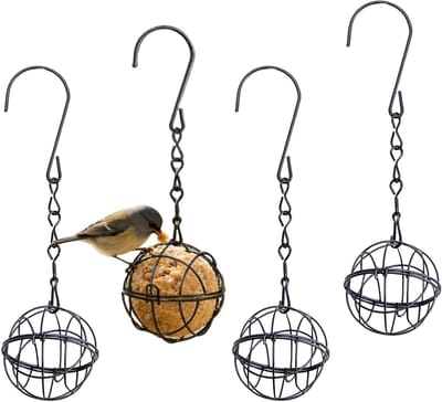 Mezenbollenhouders voor wilde vogels - Vogelvoederstation met klapdeksel en S-haken, ideaal voor tuin en balkon, 4 stuks (zwart)