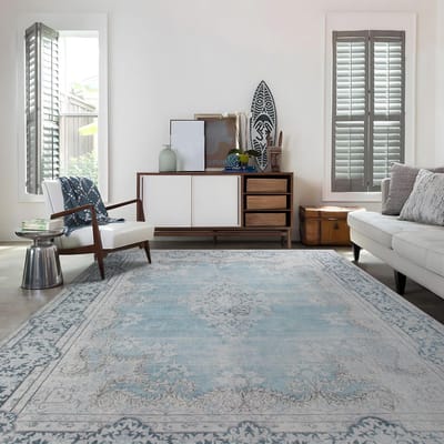 Goodivery ® Stijlvolle Vintage Tapijt voor Woonkamer en Slaapkamer, Wasbaar en Antislip, 190 x 280 cm, Blauw