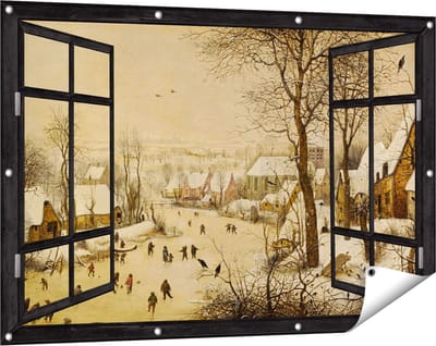 Gards Tuinposter Doorkijk Winterlandschap met Schaatsers en Vogelknip - Pieter Bruegel de Oude - 120x80 cm - Tuindoek - Tuindecoratie - Wanddecoratie buiten - Tuinschilderij