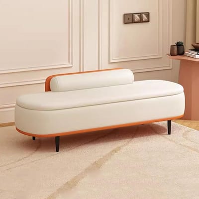 Opbergbank Ottomaans - Voetenbank Kruk - Woonkamer Organiseren - Met Lendenkussen - 80 cm - Beige Oranje