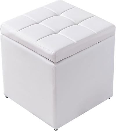 Pouf Ottomaan - Voetenbankje Opbergruimte - Ontspannen Zitten - Stevig Houten Frame - 30x30x35 cm - Wit