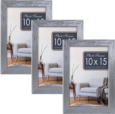3x stuks houten fotolijst zilver geschikt voor een foto van 10 x 15 cm