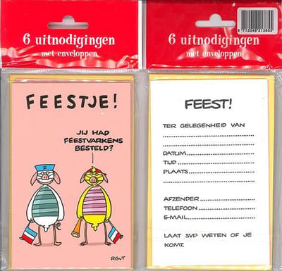 12 Uitnodigingskaartjes met envelop - Fokke & Sukke feestje roze - 9 x 13.5 cm