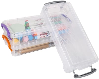 Dailygoods- Pennenbox 3 Stuks - Opbergtas - Transparant - 21 x 10 x 4 cm - Robuust - Stapelbaar - Ideaal voor Kantoorartikelen - Pencil Case