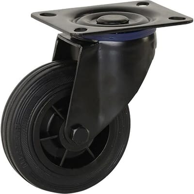 Meso Zwenkwiel rubber Zwart 100mm - 75kg draagvermogen