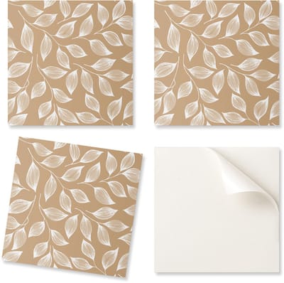 Esthetische vinyl wandtegels met bladerprint op een gestructureerde achtergrond, 20x20x20 cm