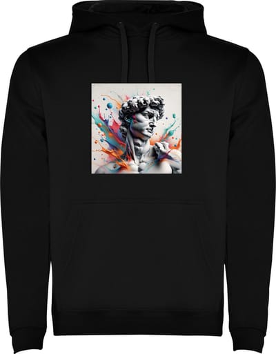 Zwarte unisex hoodie met “ Kleurrijk beeld David van Michelangelo - Kunst “ Print Full Color Color merk Roly maat S