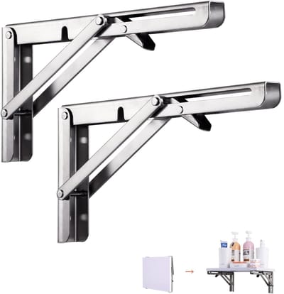 klapconsole 300 mm, 2 stuks Klapplankhouders, Plankbeugel Heavy Duty, RVS Driehoek Plankbeugels, klaptafel muur, draagvermogen 60 kg, voor ruimtebesparend Haakse Wandmontage klaptafel.