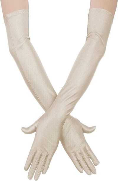 Elegante Lange Satijnen Vingerhandschoenen voor Bruiloften en Feestjes - Beige 52cm/20.47inch*10cm/4.13inch, Perfect voor Dans en Gala's