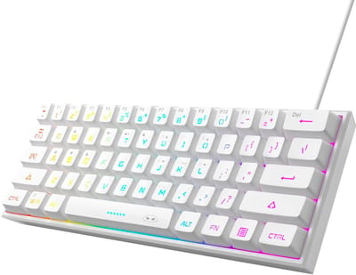 MageGee TS91 Wit Mechanisch Gamingtoetsenbord 60% US QWERTY - RGB verlichting, waterbestendig, 61 toetsen voor PC, Mac, PS4 en Xbox One
