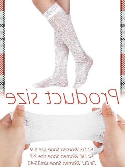 2 Paar Dames Visnet Kousen tot de Knie met Kant, Witte Kousen voor Feest en Casual Gebruik, One Size