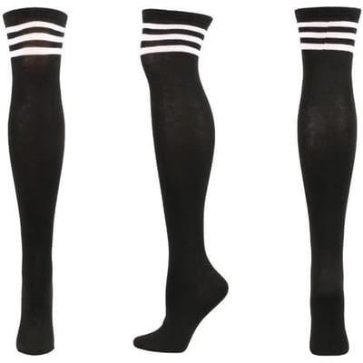 Bas Cosplay JK Femme Rayures Roses Blanches Chaussettes Longues Lolita Au-Dessus du Genou Chaussettes Hautes Cuisse Chaussettes de Compression pour Femmes One Size blanc noir