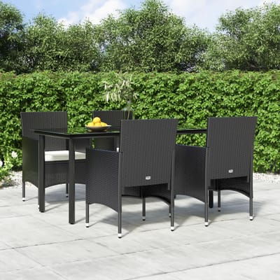 vidaXL - 5-delige - Tuinset - met - kussens - zwart