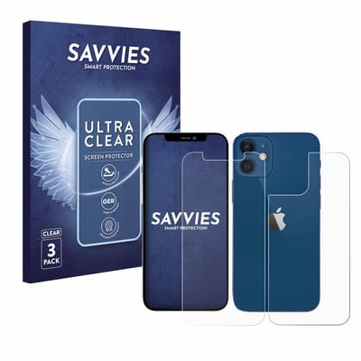 Savvies - Screenprotector voor Apple iPhone 12 / 12 Pro (Voorkant + Achterkant) - Folie Beschermfolie transparant 6 Stuks