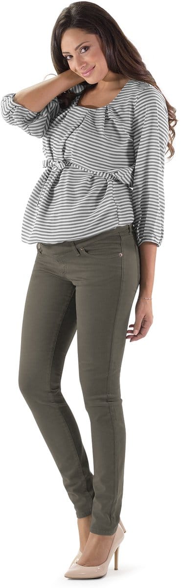 Mamsy - Venezia - Super elastisch Egyptisch Katoenen Zwangerschapsbroek -Slim fit - Taupe - XS
