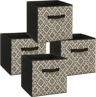 5Five Opbergmand - Set van 4x stuks - kastmand - 29 liter - zwart/creme - polyester - 31 x 31 x 31 cm - vakkenkast manden