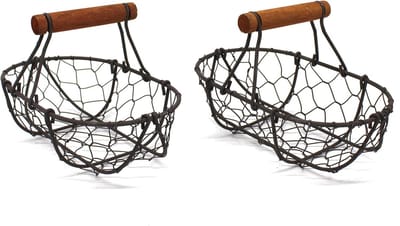 Ovale kippengaas eiermanden Roest verzamelmanden met houten handvat Landelijke vintage stijl opbergmanden set van 2
