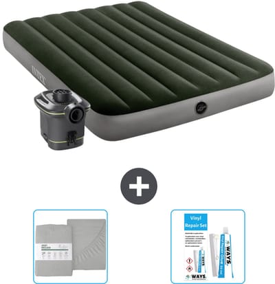 Intex Luchtbed - Twijfelaar - 137 x 191 x 25 cm - Groen - Inclusief pomp - Hoeslaken en Reparatieset