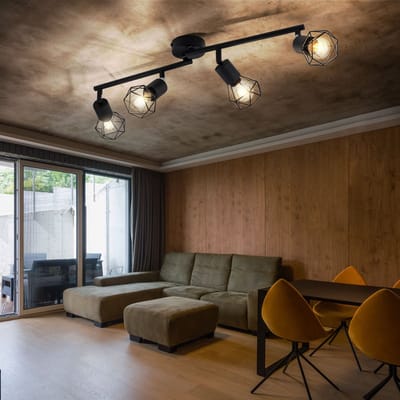 Plafondlamp beweegbaar 4 vlammen woonkamer plafondlamp spots verstelbare kooi spot zwart, 4x E14 stopcontacten, LxBxH 60x8x19,5 cm