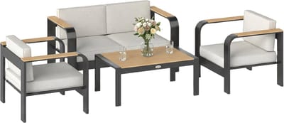 Outsunny Tuinbankenset-Aluminium, WPC-138L x 70B x 62H cm-Beige