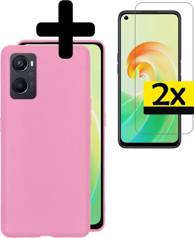 Hoesje - Met 2x Screenprotector - Geschikt voor OPPO A76 - Sterk & Shockproof - Back Cover - Siliconen Case - Telefoon Hoes - Telefoonhoesjes - Lichtroze