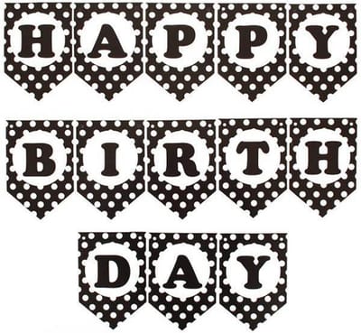 PartyXplosion - Vlaggenlijn - Happy Birthday - Zwart/wit