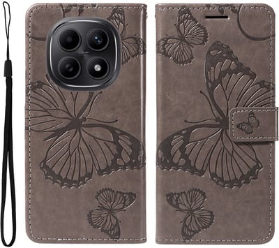 Coverup Hoesje - Geschikt voor Xiaomi Redmi Note 15 5G / Poco M8 Hoesje - Coverup Vlinders Book Case - Taupe Grijs