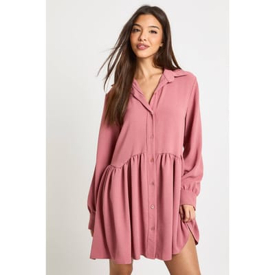 boohoo Dames Gehamerde smockjurk met volumemouwen | Rose | Maat: 8
