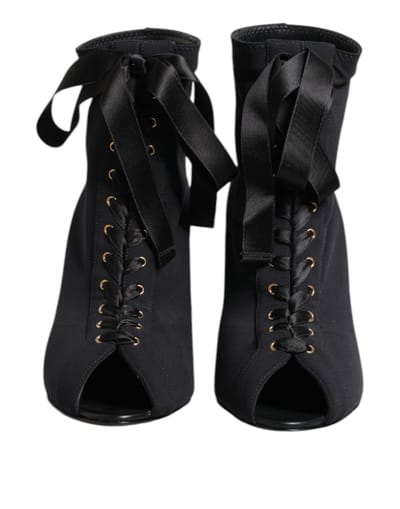 Dolce & Gabbana Zwarte Stiletto Hakken Veterlaarzen Schoenen