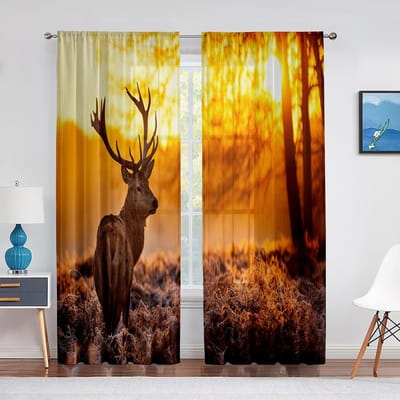 Kleurrijke Dierentotems Tule In Transparante Gordijnen voor Woonkamer Slaapkamer Uil Hert Vos Tijger Paard Behandeling Chiffon Voile Gordijn 1 PCS W100XH250cm&Grommet Top