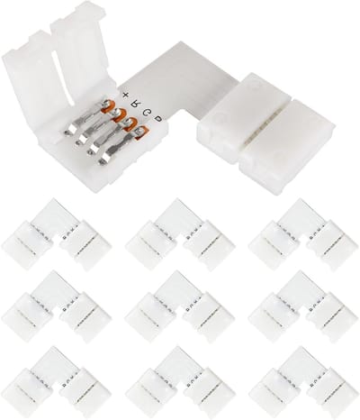 10 x LED Hoekconnectoren, 4 Pin, 10 mm, L-vorm, Snelle Aansluiting voor 5050 RGB LED Strips, Verlichting Accessoires, DIY Projecten