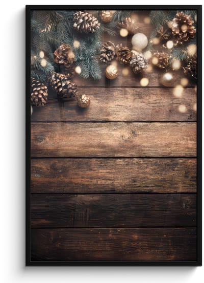 Poster in lijst - Fotolijst 80x120 cm - Posters - Kerstdecoratie - Houten - Dennenappel - Bruin - Posterlijst zwart - Decoratie - Wanddecoratie woonkamer - Muurdecoratie slaapkamer - Kerstversiering - Kerstdecoratie voor binnen - Kerstmis