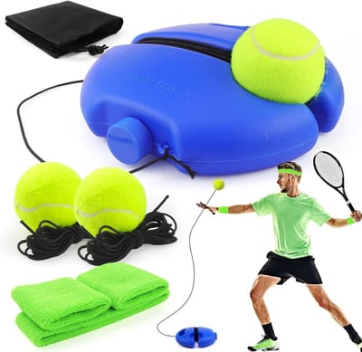 Quvo® Tennispaal - Swingball - Tennis Paal Met 2 Ballen - Tennispaal Swingbal - Tennispaal Kinderen En Volwassenen – Tennis Trainer – Voor In de Tuin - Oefening - Blauw - ‎25 cm x 25 cm x 8 cm - 470 g