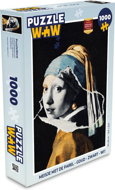 Puzzel Meisje met de parel - Goud - Zwart - Wit - Legpuzzel - Puzzel 1000 stukjes volwassenen