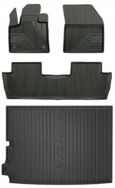 Frogum No.77 Automatenset + Dry Zone Kofferbakmat - Geschikt voor Peugeot 5008 II (vanaf 2017) - 5-delig - Perfecte Pasvorm - TPE Rubber - Hoge Rand - Geurloos - Zwart